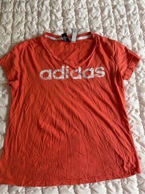 Adidas Women’s Coral-Red Logo Short Sleeve Tee